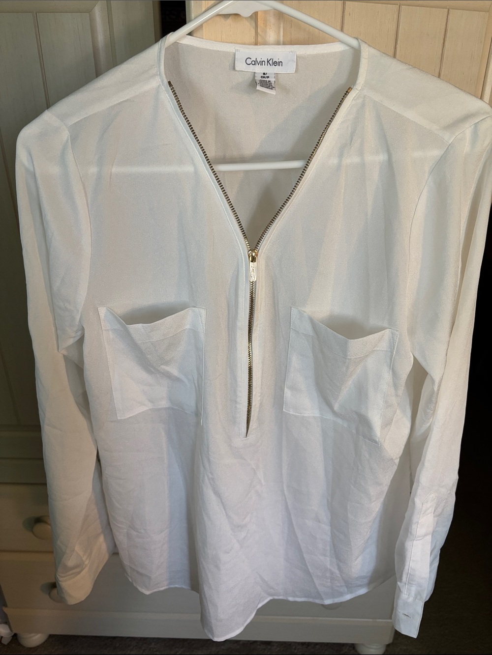 Calvin Klein White Half-Zip Pocket Blouse